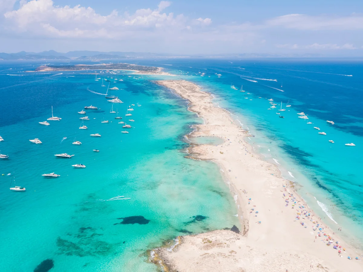 A famous beach in Formentera which is one of the most beautiful beaches in all of spain