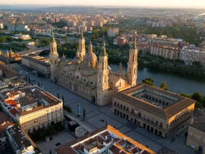 Aerial view of the Basilica of our Lady of the Pilar in Zaragoza