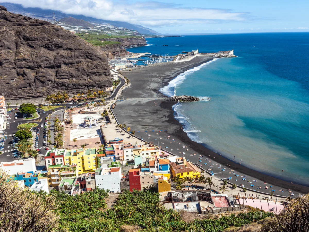 Puerto de Tazacorte is a beach with black sand in La Palma, Spain