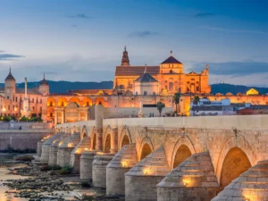 The Roman bridge in Cordoba is beautiful during the night