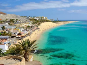 The beach Playa del Matorral in Morro Jable, Spain